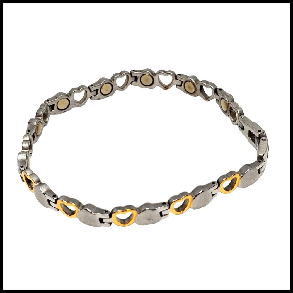 Women's Stainless Steel Magnetic Bracelet Hearts Gold Silver Tone